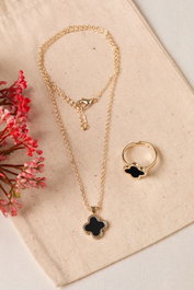 Heliophilia Silver Conjunto de Collar y Anillo Dorado CSET9927